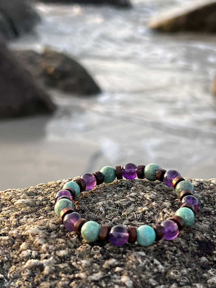 Bracelet Enfant AÏDA Jaspe Vert Améthyste Chakra Cœur - Perles 6mm Fait Main France
