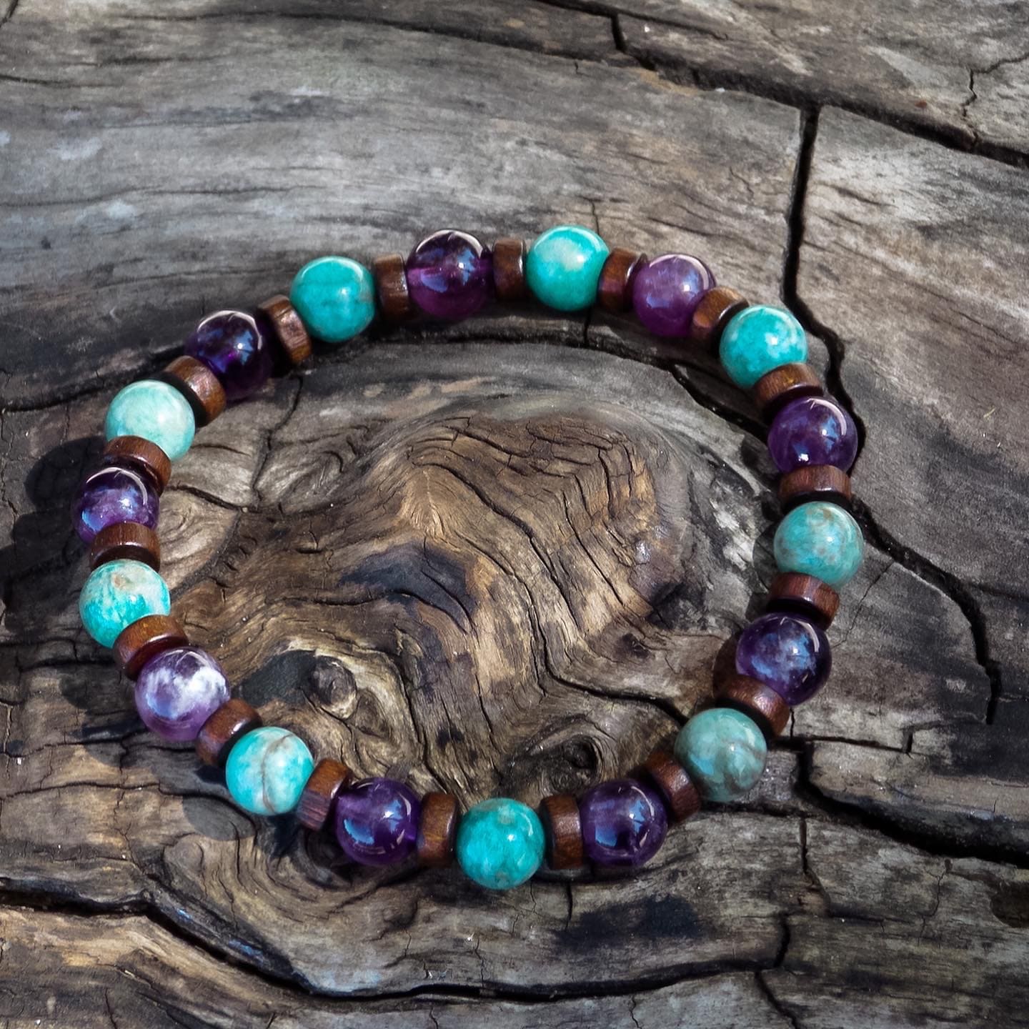 Bracelet Enfant AÏDA Jaspe Vert Améthyste Chakra Cœur  et Couronne- Perles 6mm Fait Main France
