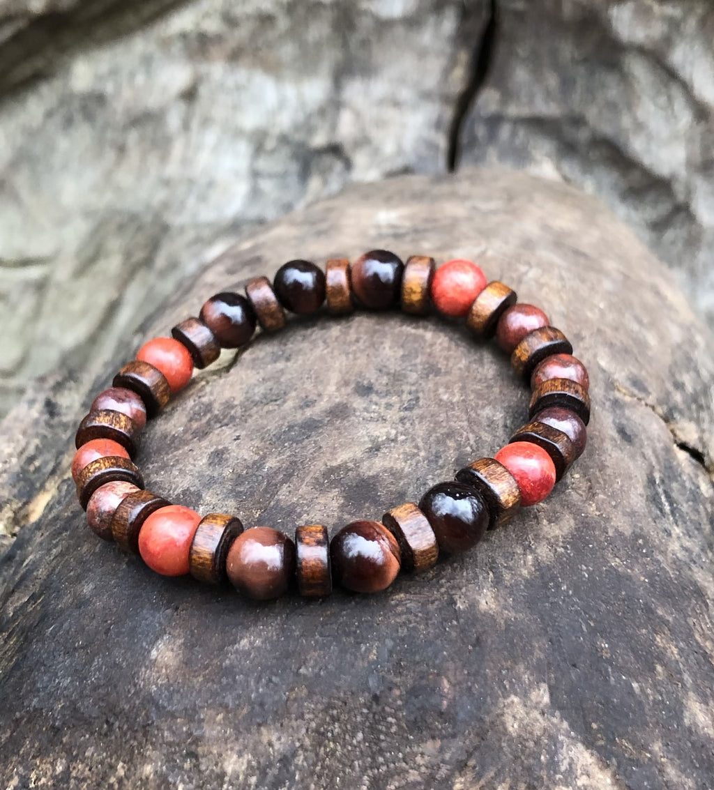bracelet enfant  jaspe rouge, corail oeil de taureau protection vue  profil