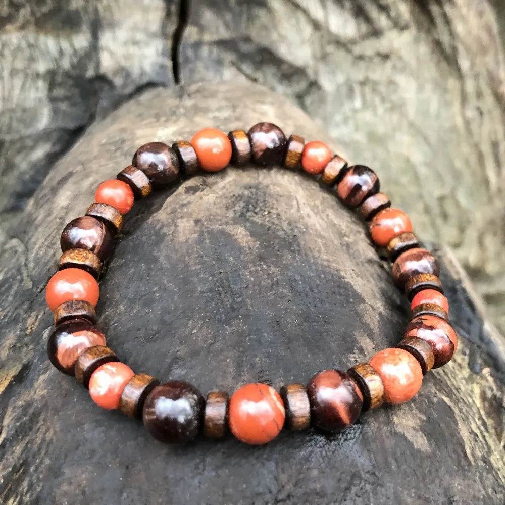 bracelet femme jaspe rouge, corail oeil de taureau protection 