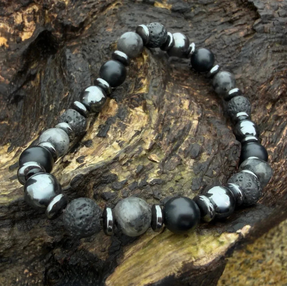 Bracelet ARIZONA pierres naturelles Shungite Labradorite chakra racine coeur couronne
