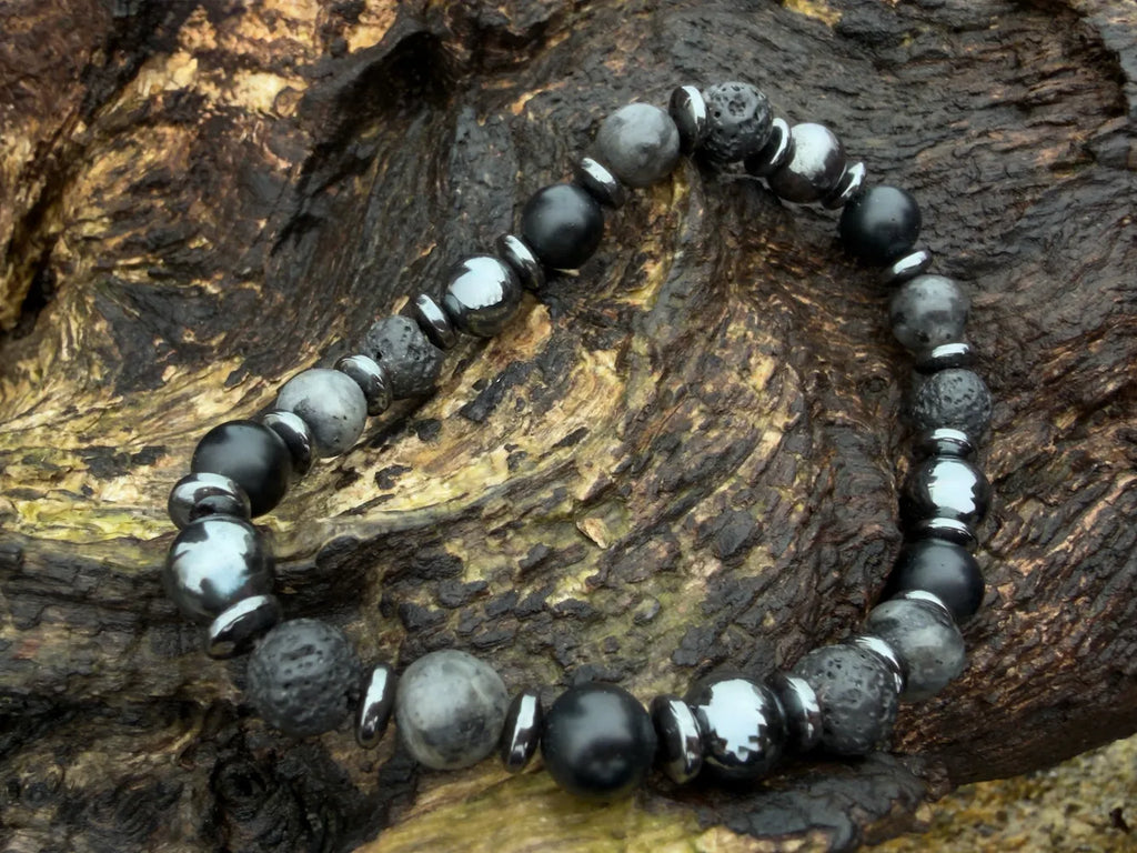 Bracelet homme ARIZONA Shungite Labradorite Pierre de Lave Hématite protection ancrage
