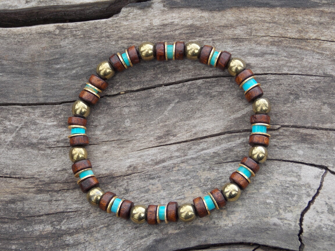 Bracelet BOUN Homme Femme  Pierres 8mm Turquoise Hématite - Expression Authenticité Ancrage Fait Main France

