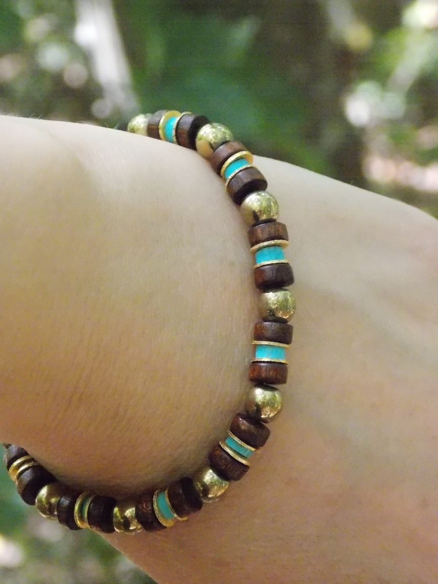 Bracelet Protection Homme  Femme BOUN - Pierres Naturelles Turquoise Hématite Laiton Stabilité Émotionnelle
