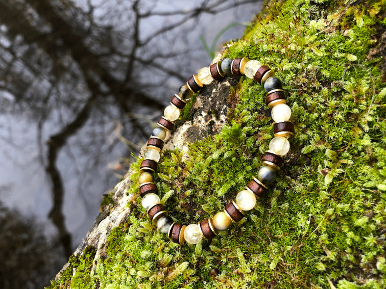 Bracelet femme CHIARA citrine œil de tigre laiton chakra plexus solaire confiance protection
