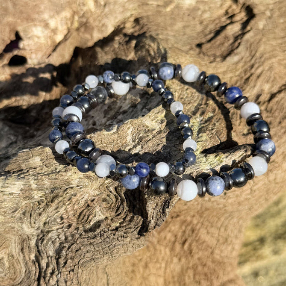 Coffret DUO LOHAN Parent Enfant bracelets Sodalite Calcédoine Hématite - Sahana Spirit
