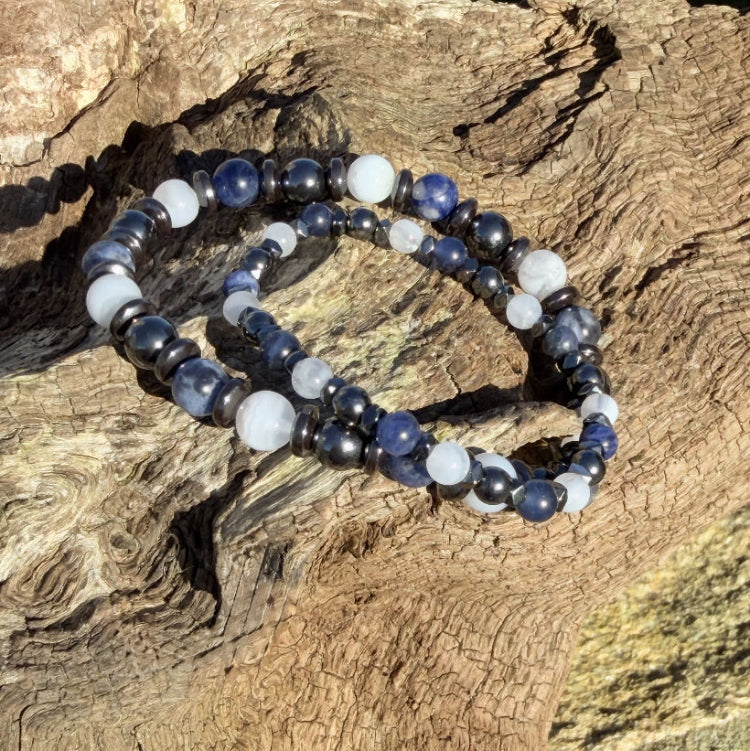 Coffret DUO LOHAN Parent Enfant bracelets Sodalite Calcédoine Hématite - Sahana Spirit
