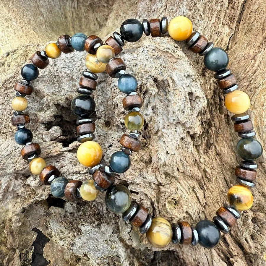 Bracelet Duo Henri Oeil de tigre Oeil de faucon Chakra plexus solaire Confiance Protection Pierres naturelles Sahana Spirit