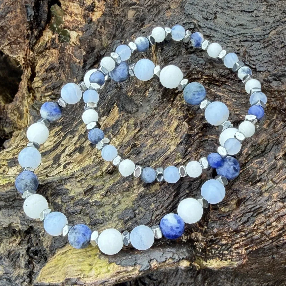 Duo bracelet parent enfant JOHANA - Jade blanc sodalite pierres naturelles
