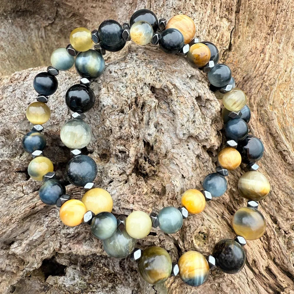 DUO ISADORA - Détail bracelets parent enfant œil de tigre œil de faucon hématite
