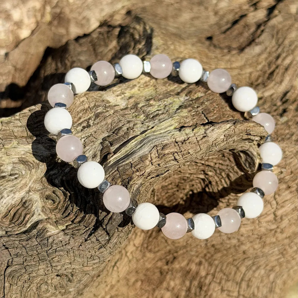 Duo HANNA bracelet femme, coffret parent enfant quartz rose jade blanc - Amour réconfort famille