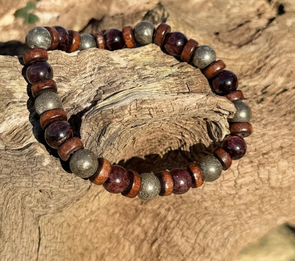 Bracelet chakra du plexus solaire et sacré Grenat, Pyrite, Force, vitalité et confiance