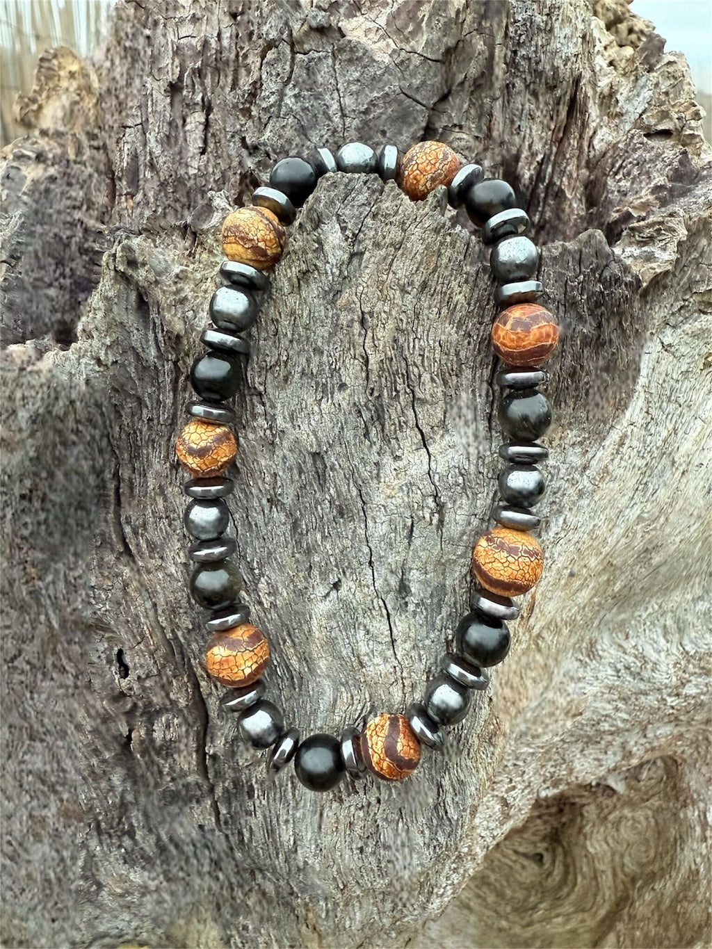 MALO Bracelet Homme Obsidienne Hématite Agate Tibétaine dZi - Vue complète profil
