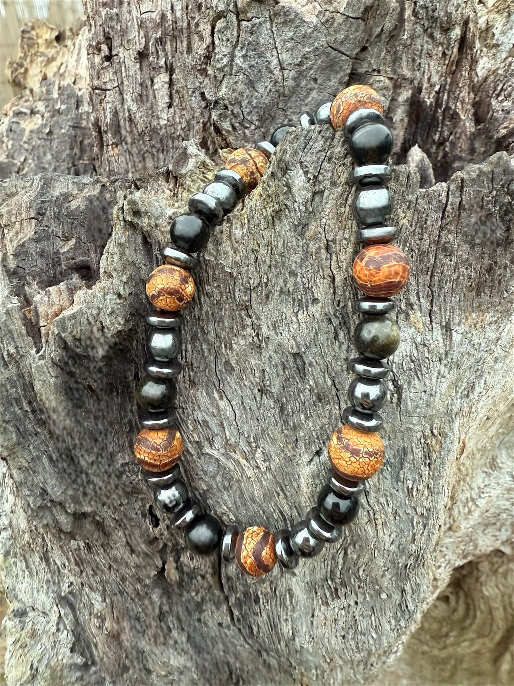 MALO Bracelet Homme Obsidienne Hématite Agate Tibétaine dZi - Vue complète dessus