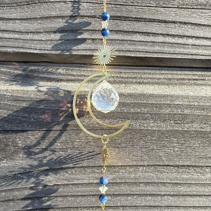 Attrape soleil Senné Cristaux de verre et Cyanite véritable, chakra du 3 ème Oeil