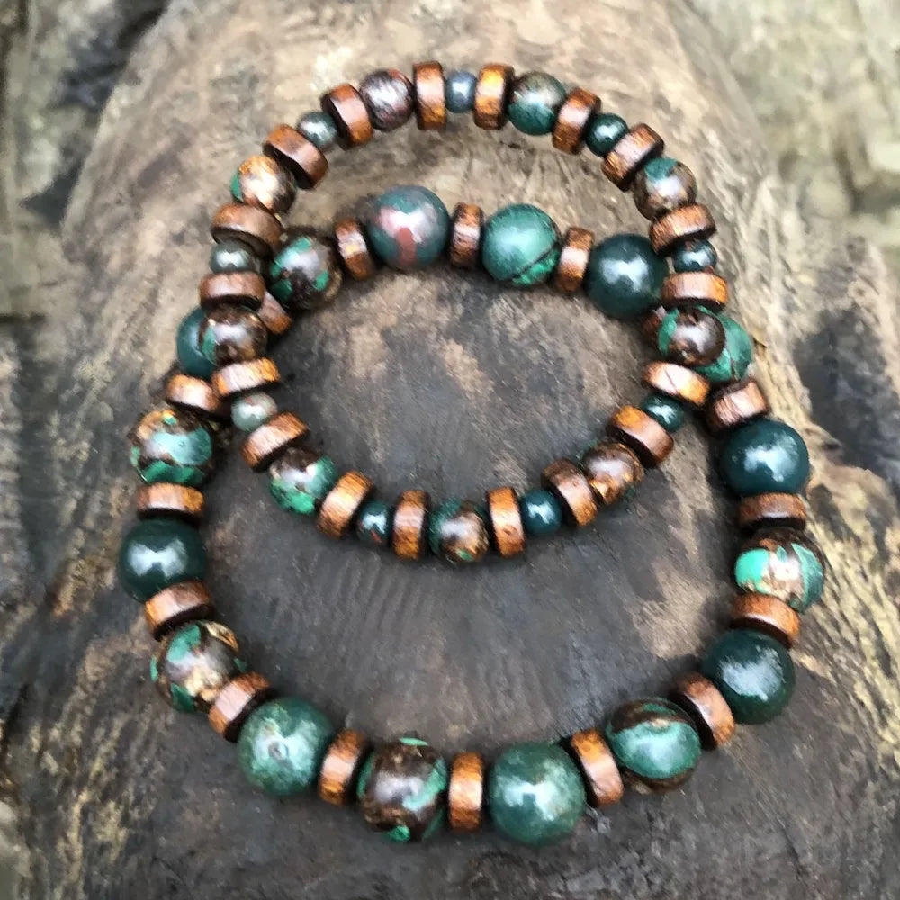 DUO JALA Coffret Parent Enfant Jaspe Sanguin Bronzite Malachite Bois - Libération émotionnelle - Sahana Spirit
