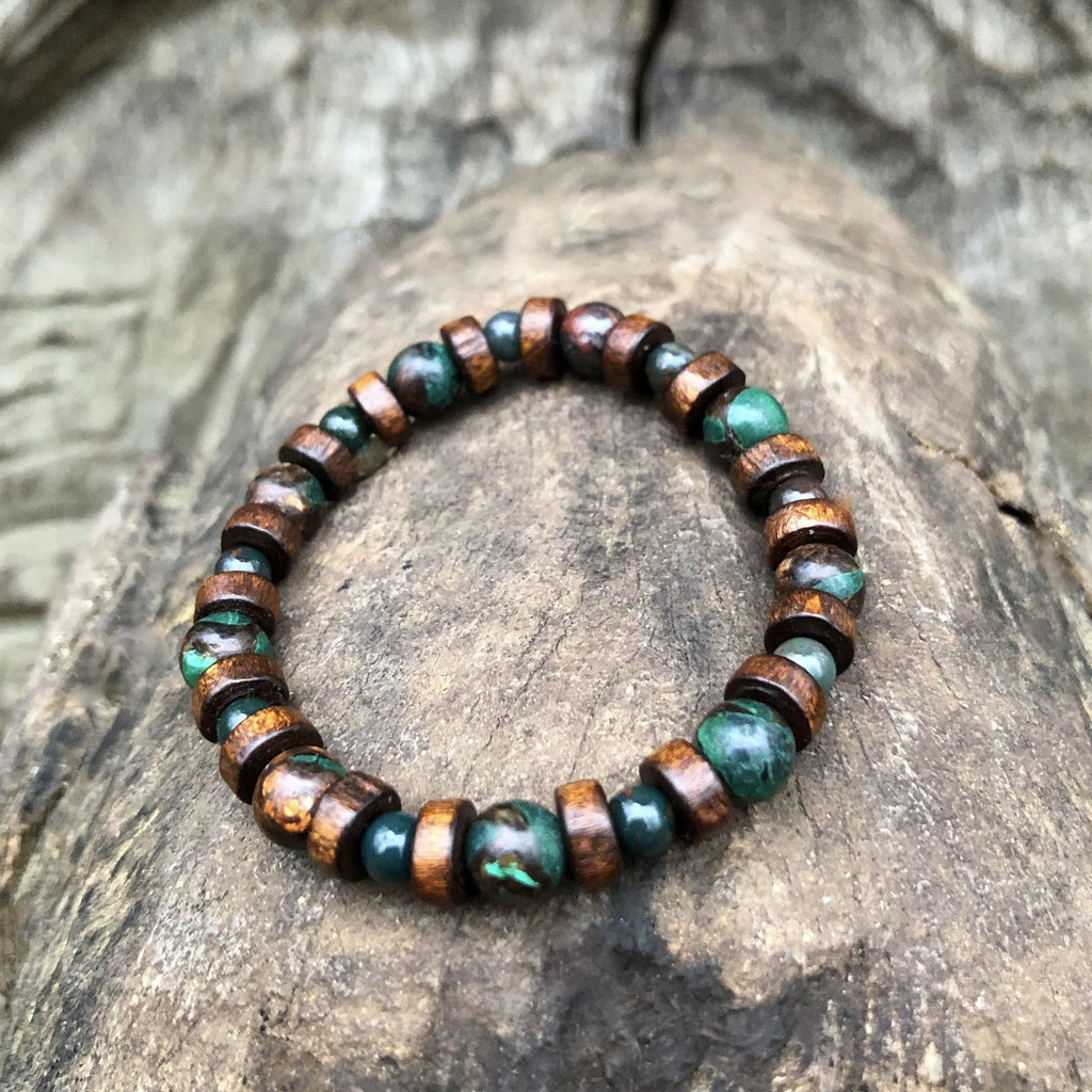 Bracelet enfant JALA en Jaspe Sanguin Bronzite Malachite et Bois naturel - Libération émotionnelle et vitalité - Sahana Spirit


