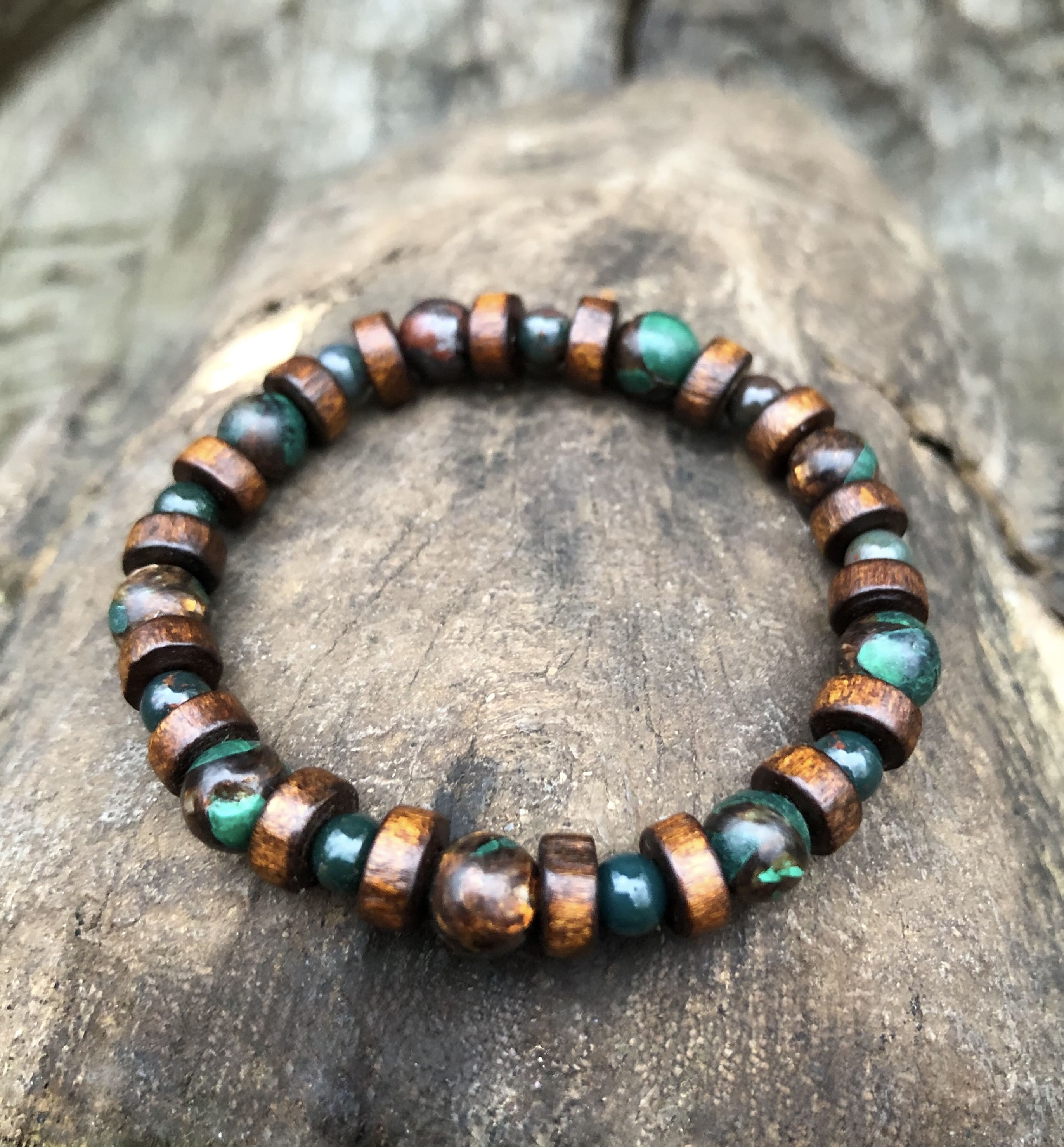 Bracelet talisman enfant JALA - Détail des pierres Jaspe Sanguin Bronzite Malachite Bois - Chakra cœur
