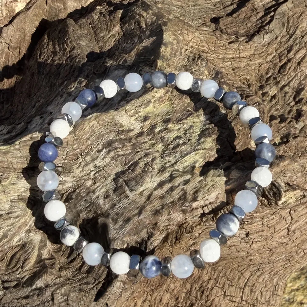 Bracelet enfant jade blanc sodalite JOHANA - Pierre naturelle harmonie sérénité