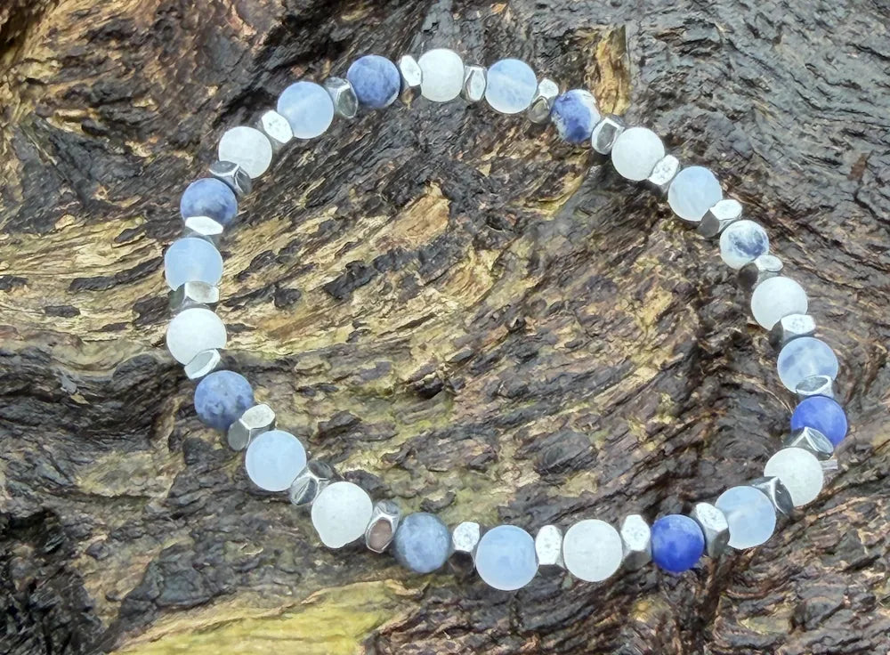 Bracelet enfant jade blanc sodalite JOHANA - Pierre naturelle harmonie sérénité
