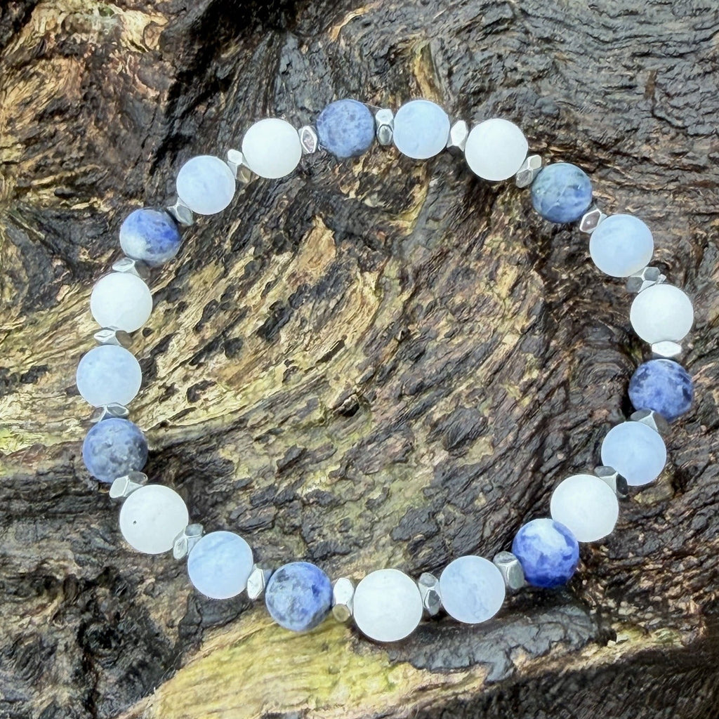 Bracelet femme jade blanc sodalite JOHANA - Pierre naturelle harmonie sérénité

