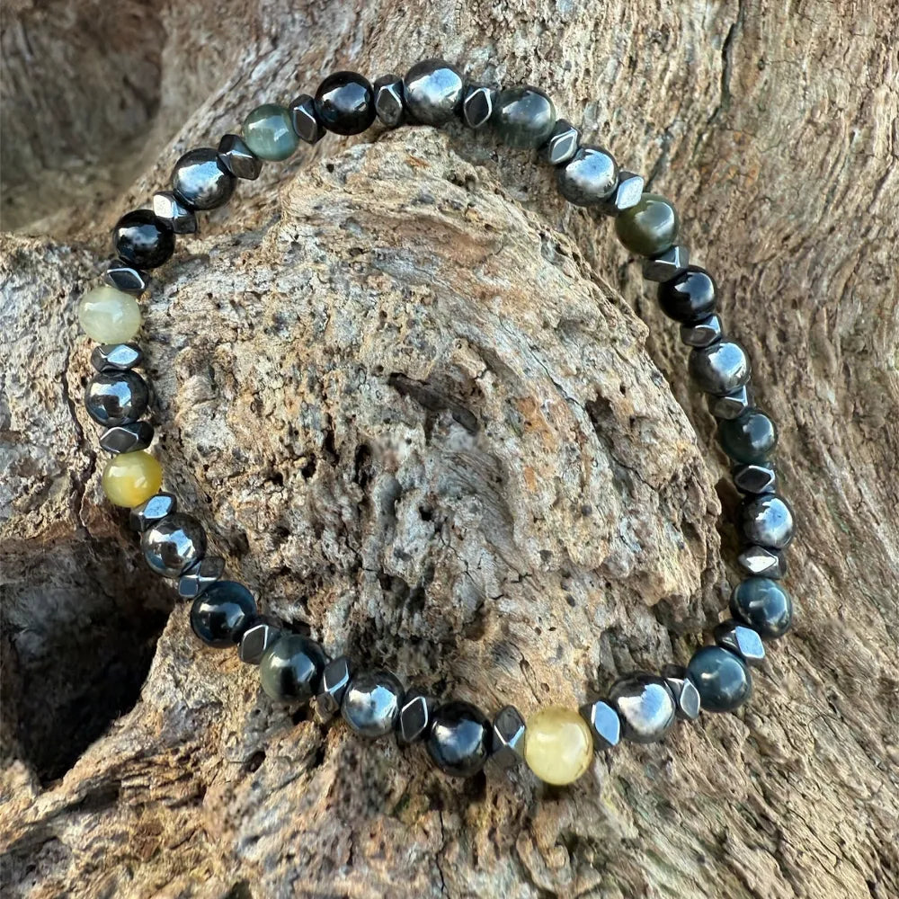 bracelet mini oeil de tigre, oeil de faucon et hématite 
