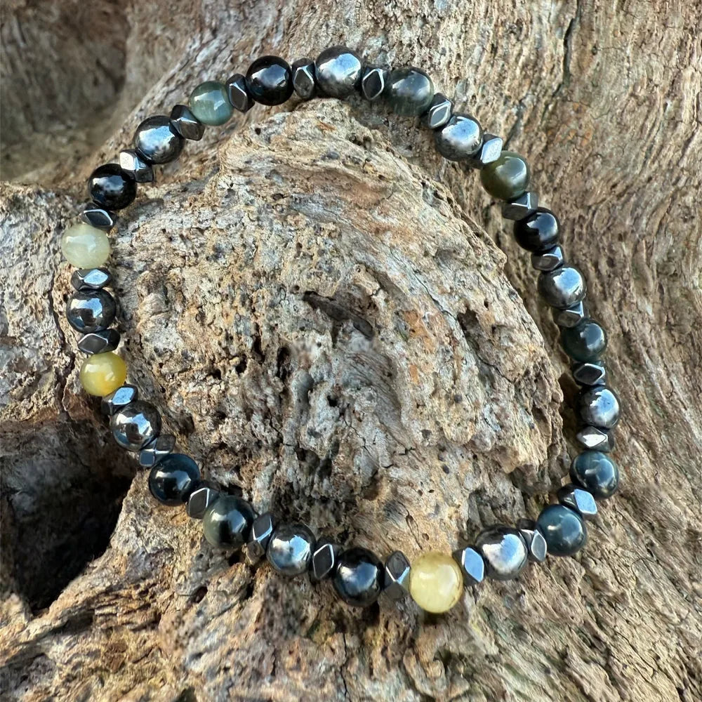 bracelet mini oeil de tigre, oeil de faucon et hématite 