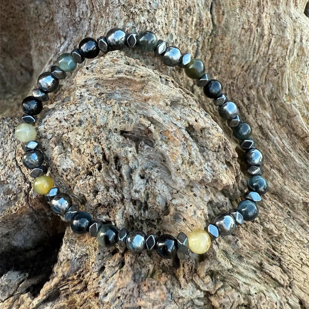 bracelet oeil de faucon, de tigre et hématite mini format enfant vue de profil