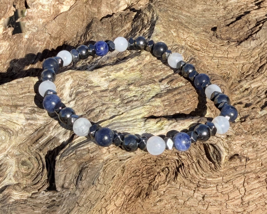 Bracelet enfant pierres naturelles Sodalite Calcédoine Hématite, harmonie et communication
