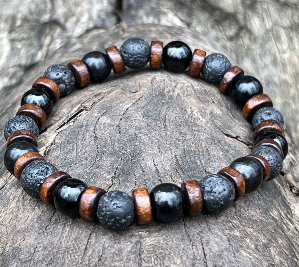 MARLON Bracelet Homme - Vue rapprochée pierres naturelles lithothérapie artisanal français

