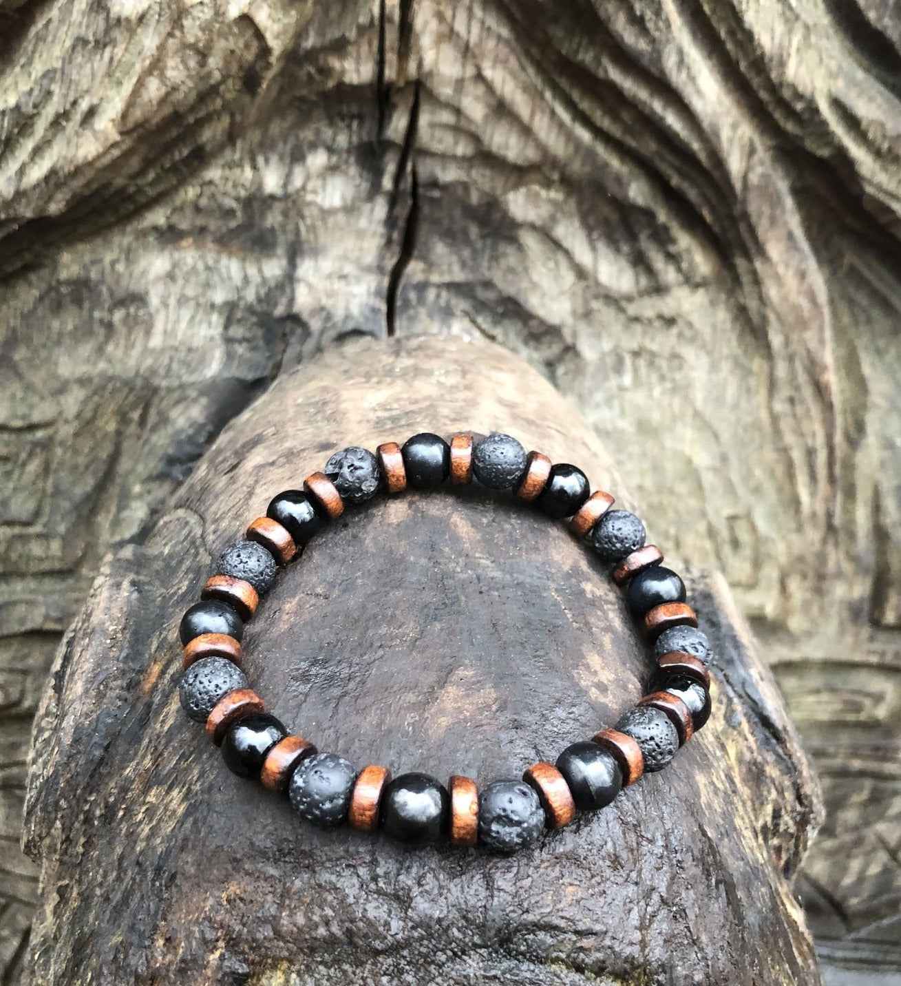 MARLON Bracelet Homme - Détail tourmaline noire pierre lave bois chakra racine stabilité
