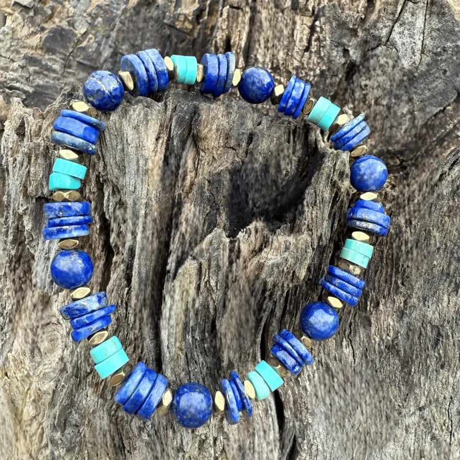 MARY Bracelet Lapis-Lazuli Turquoise - Vue dessus pierres bleues chakra gorge 3ème œil expression juste