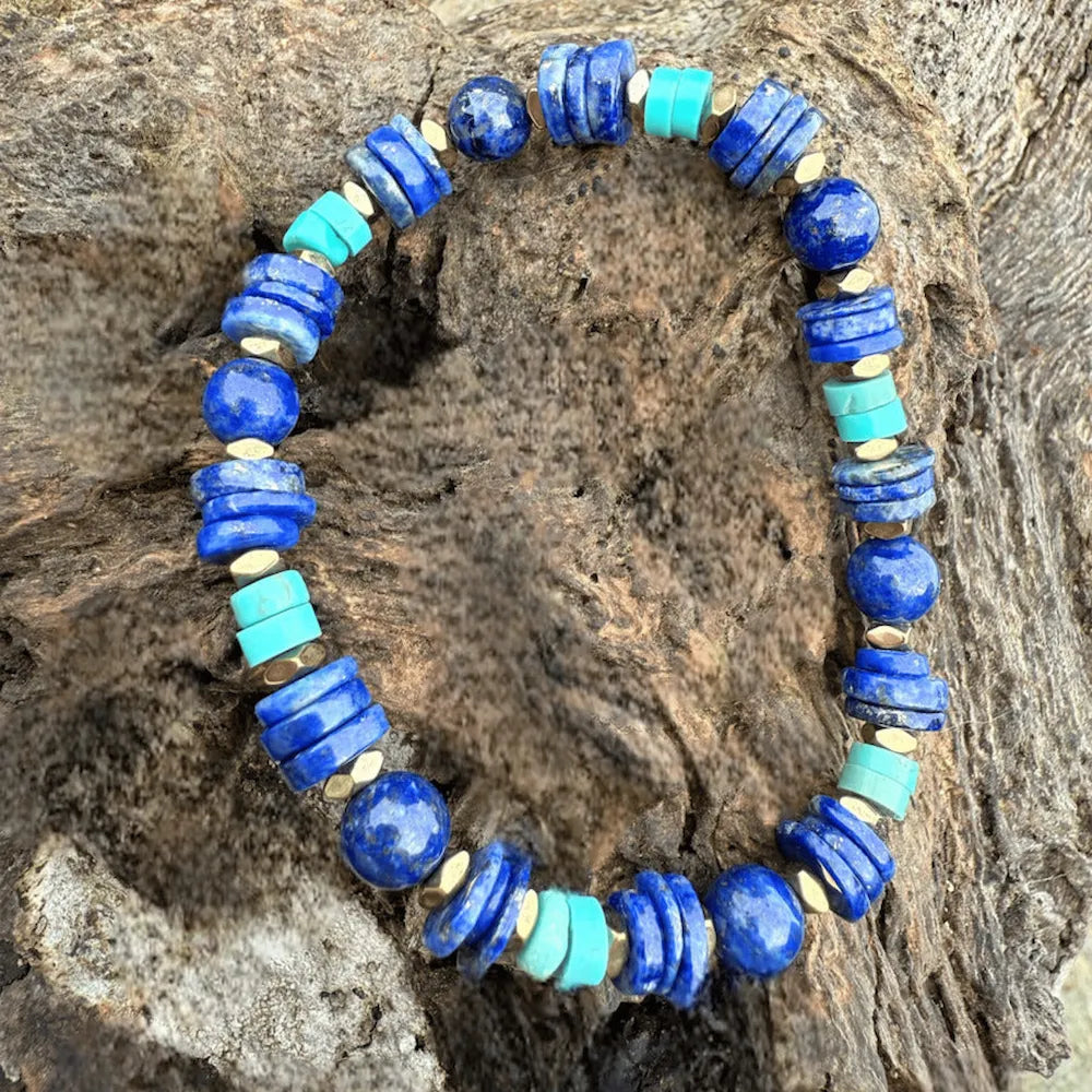 MARY Bracelet Femme Lapis-Lazuli Turquoise Hématite - Vue complète communication intuition