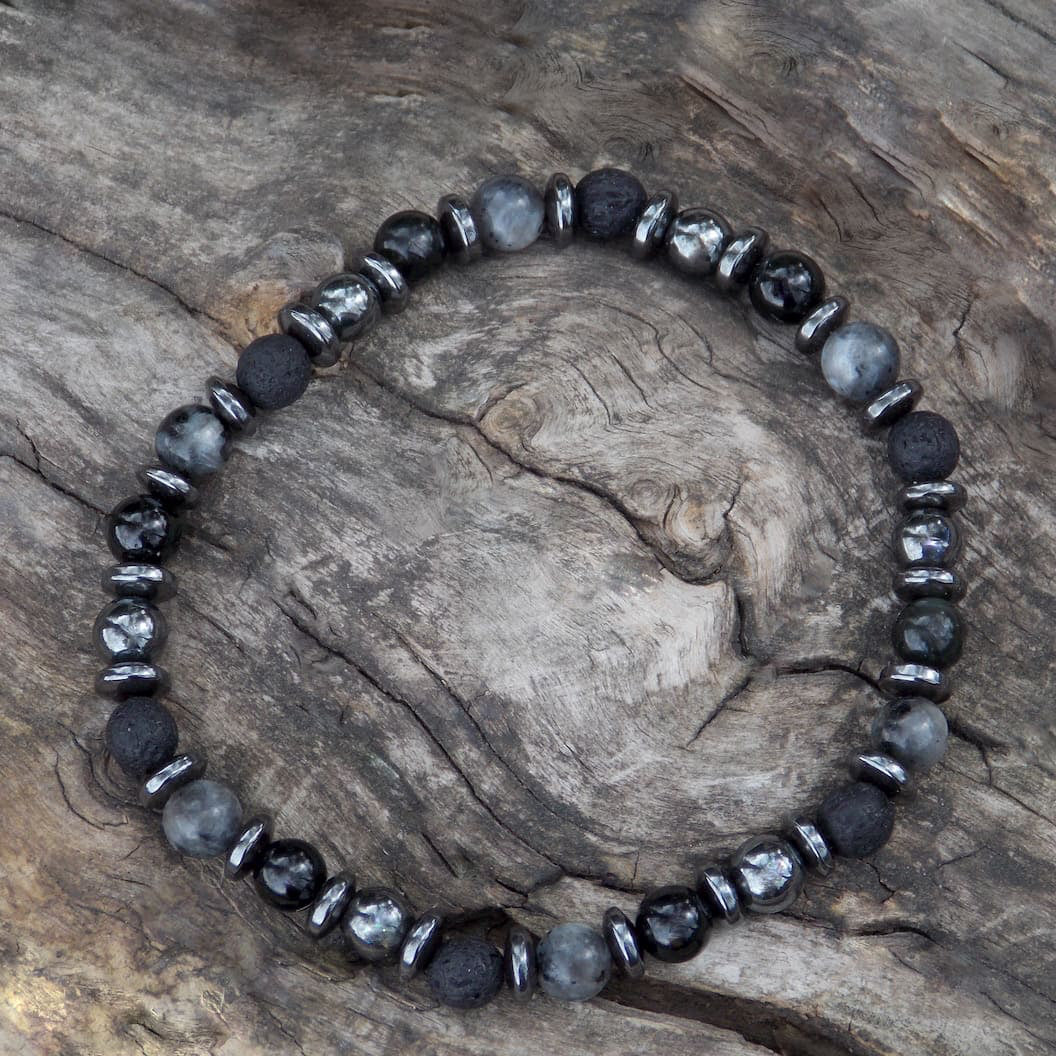 Bracelet ROBIN Homme Perles 8mm Hématite Labradorite - Courage Confiance Stabilité Fait Main France
