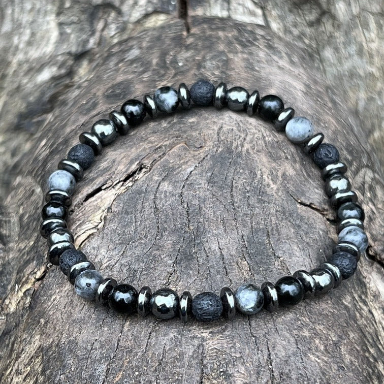Bracelet Enfant ROBIN Perles 6mm Hématite Labradorite - Courage Confiance Ancrage Fait Main France
