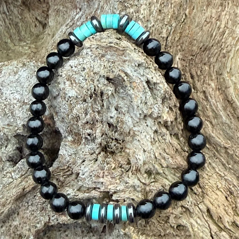SLOAN Bracelet Homme - Vue rapprochée pierres semi-précieuses chakra gorge racine