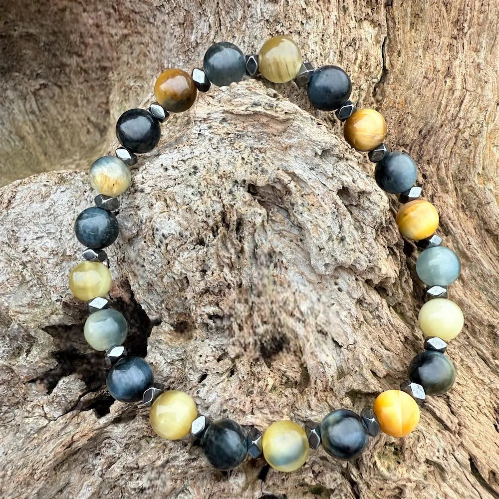 ISADORA Bracelet Enfant Œil de Tigre Œil de Faucon Hématite - Vue complète courage confiance