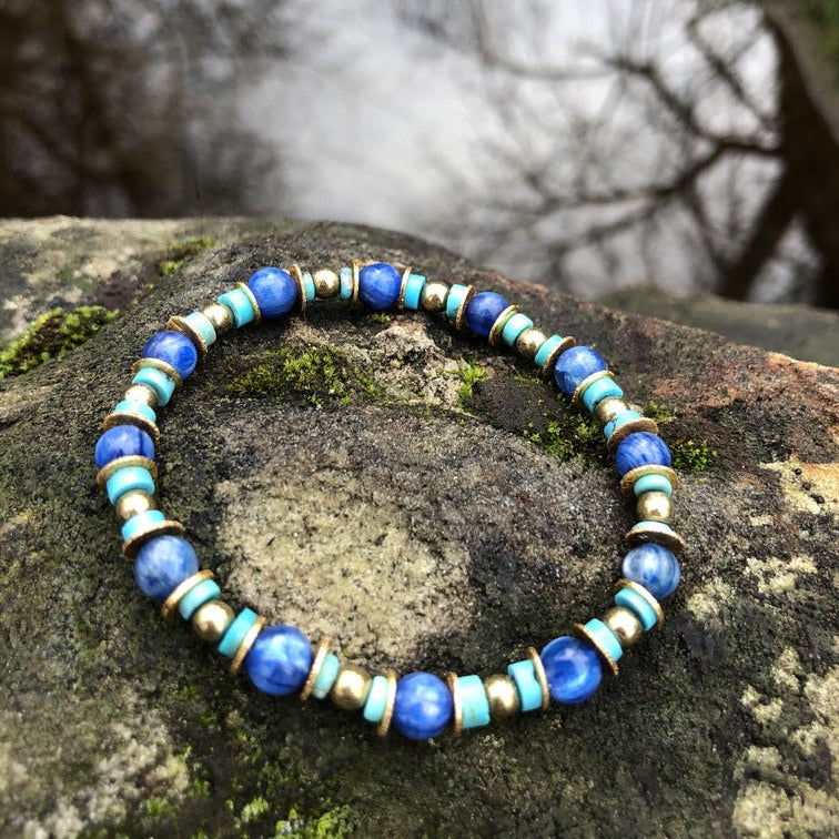TESS Bracelet Femme Cyanite Turquoise Hématite - Vue complète communication lâcher-prise
