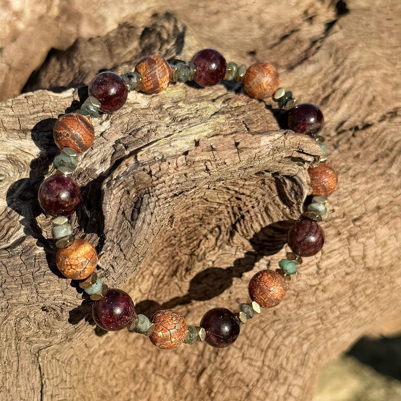 Bracelet THELMA agate dzi grenat émeraude - Bijou lithothérapie harmonie
