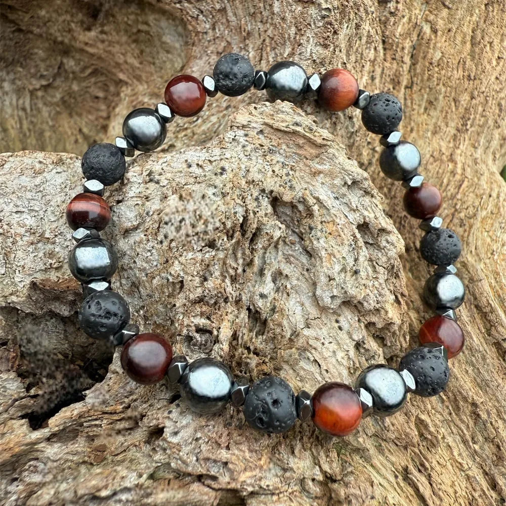 BILLY Bracelet Enfant Hématite Œil de Taureau Pierre de Lave - Vue complète
