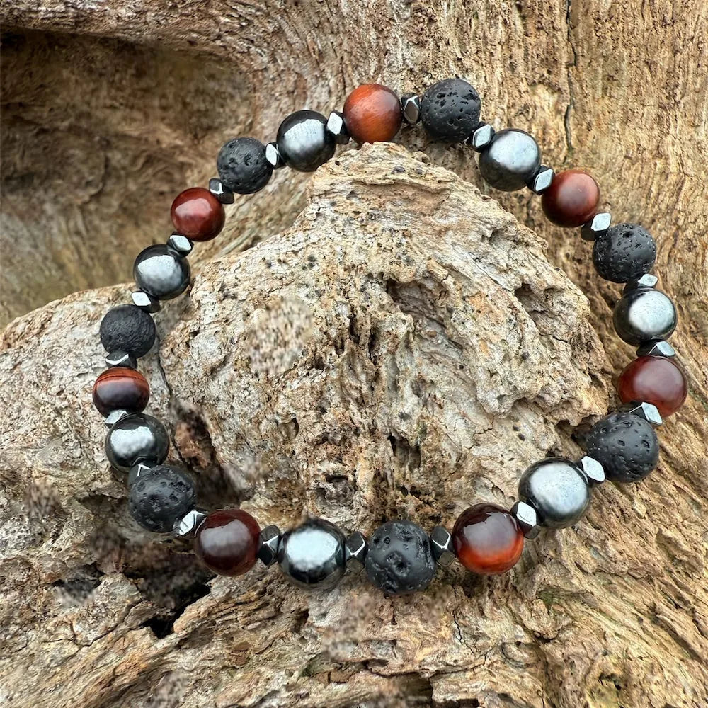 BILLY Bracelet Homme - Vue rapprochée pierres semi-précieuses chakra racine
