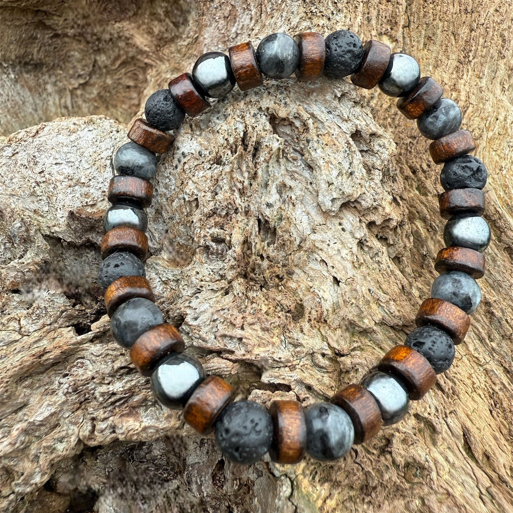 MAËL Bracelet Enfant Hématite Labradorite Pierre de Lave - Vue complète
