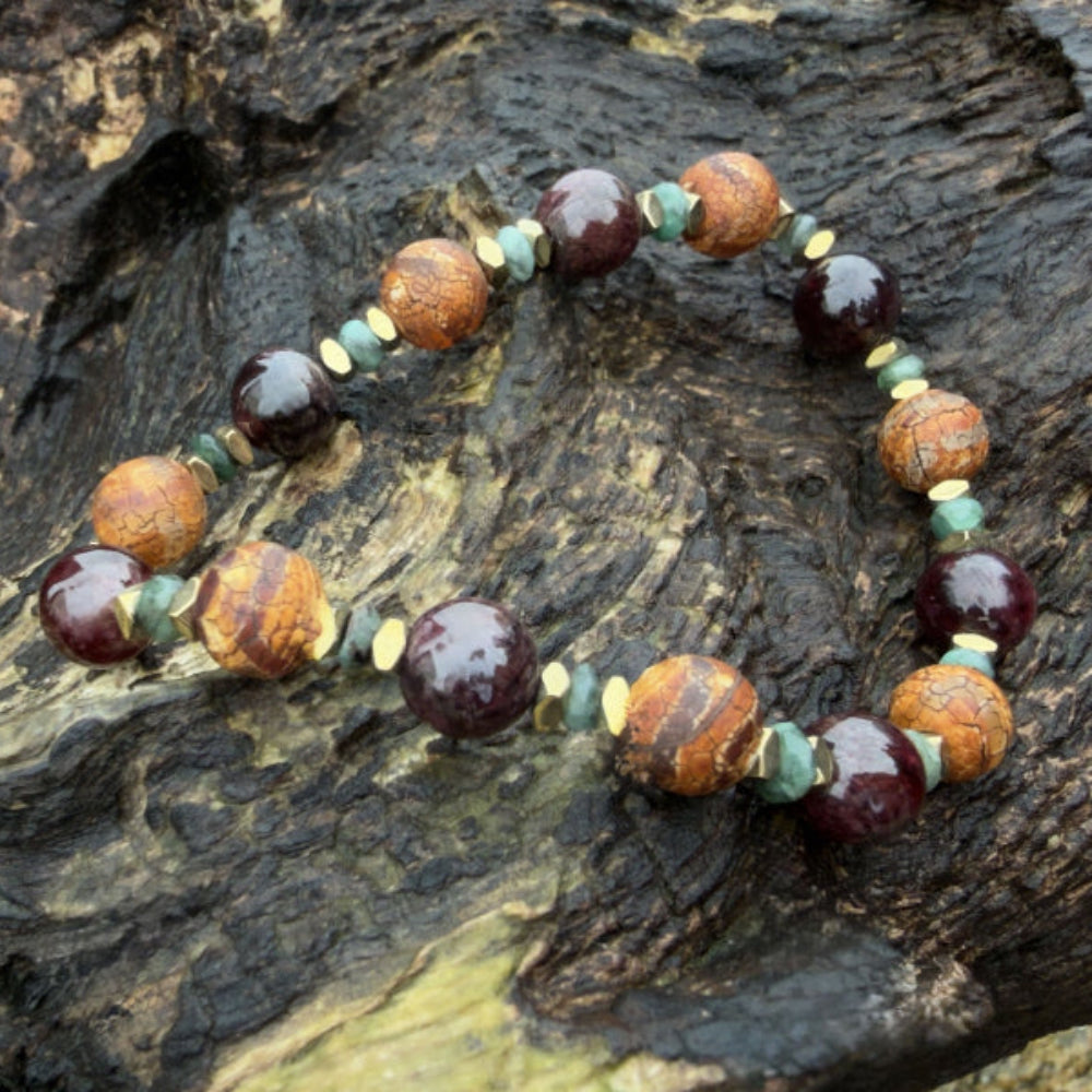 Bracelet femme agate tibétaine dzi grenat THELMA - Pierre naturelle confiance
