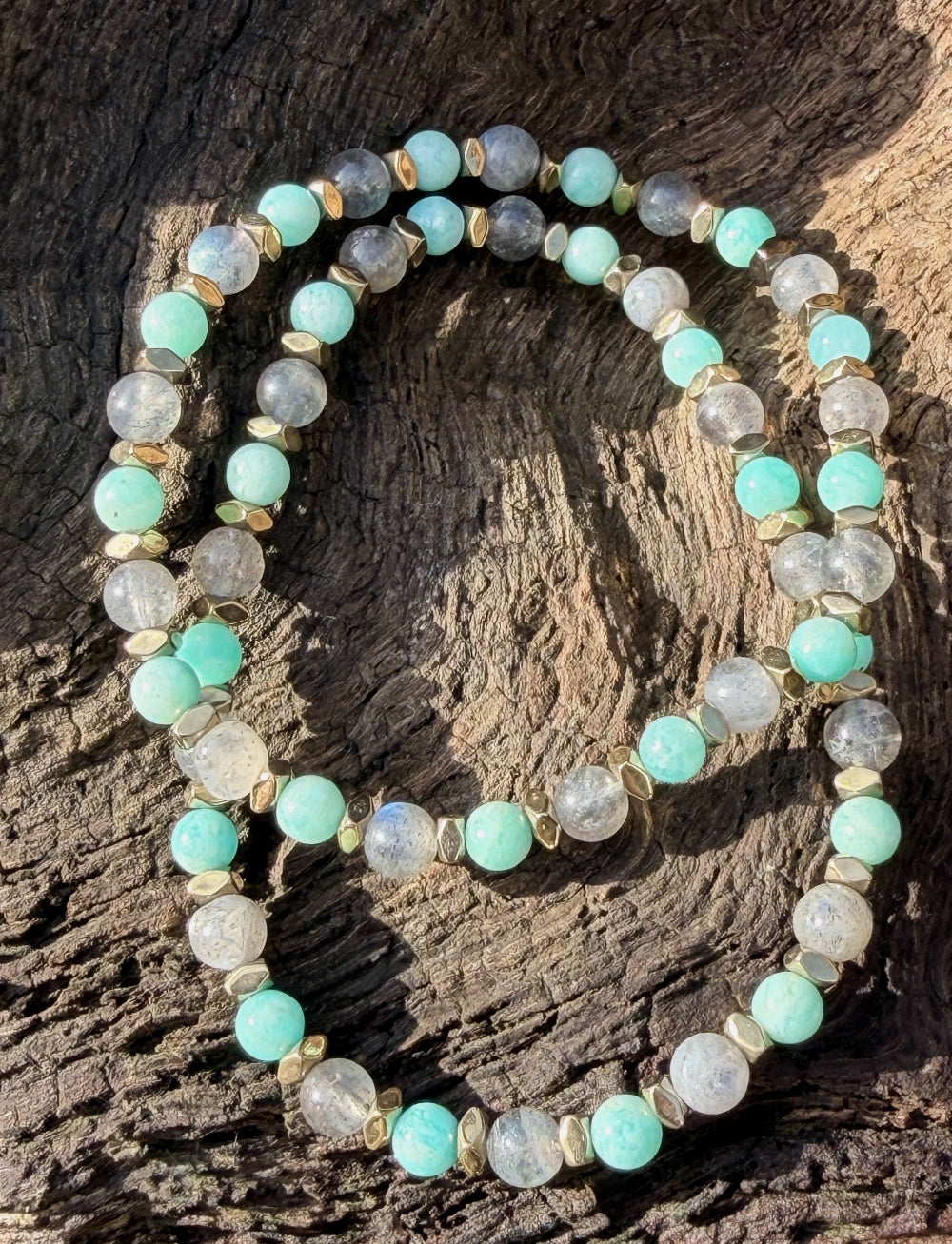 DUO PAOLINE - Coffret cadeau mère fille bracelets miroirs chakra gorge cœur couronne amazonite labradorite fait main