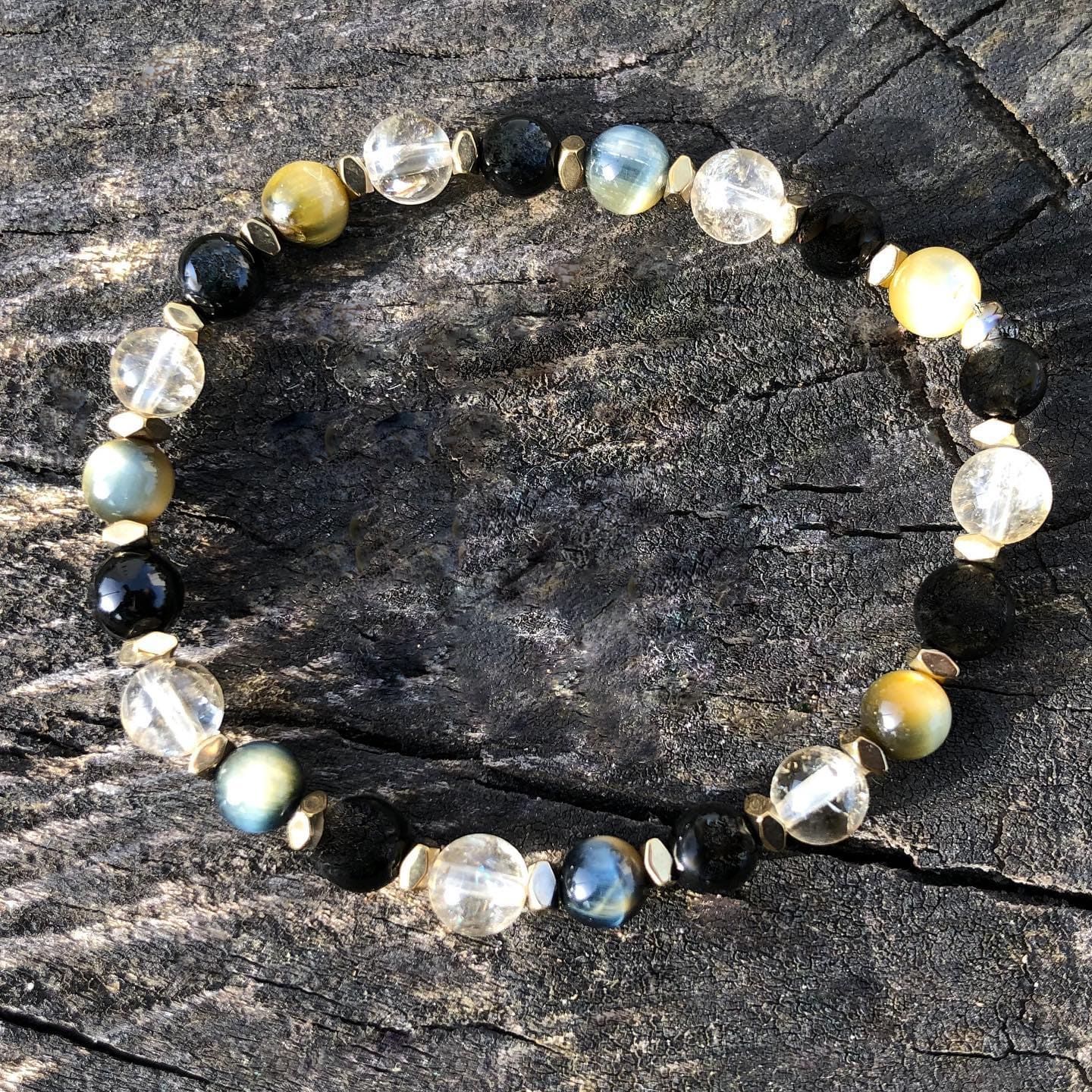 ISMAEL Bracelet Femme Œil de Tigre Citrine Tourmaline Hématite 6mm - Détail œil de tigre citrine
