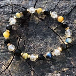 ISMAEL Bracelet Femme Œil de Tigre Citrine Tourmaline Hématite 6mm - Vue rapprochée tourmaline noire
