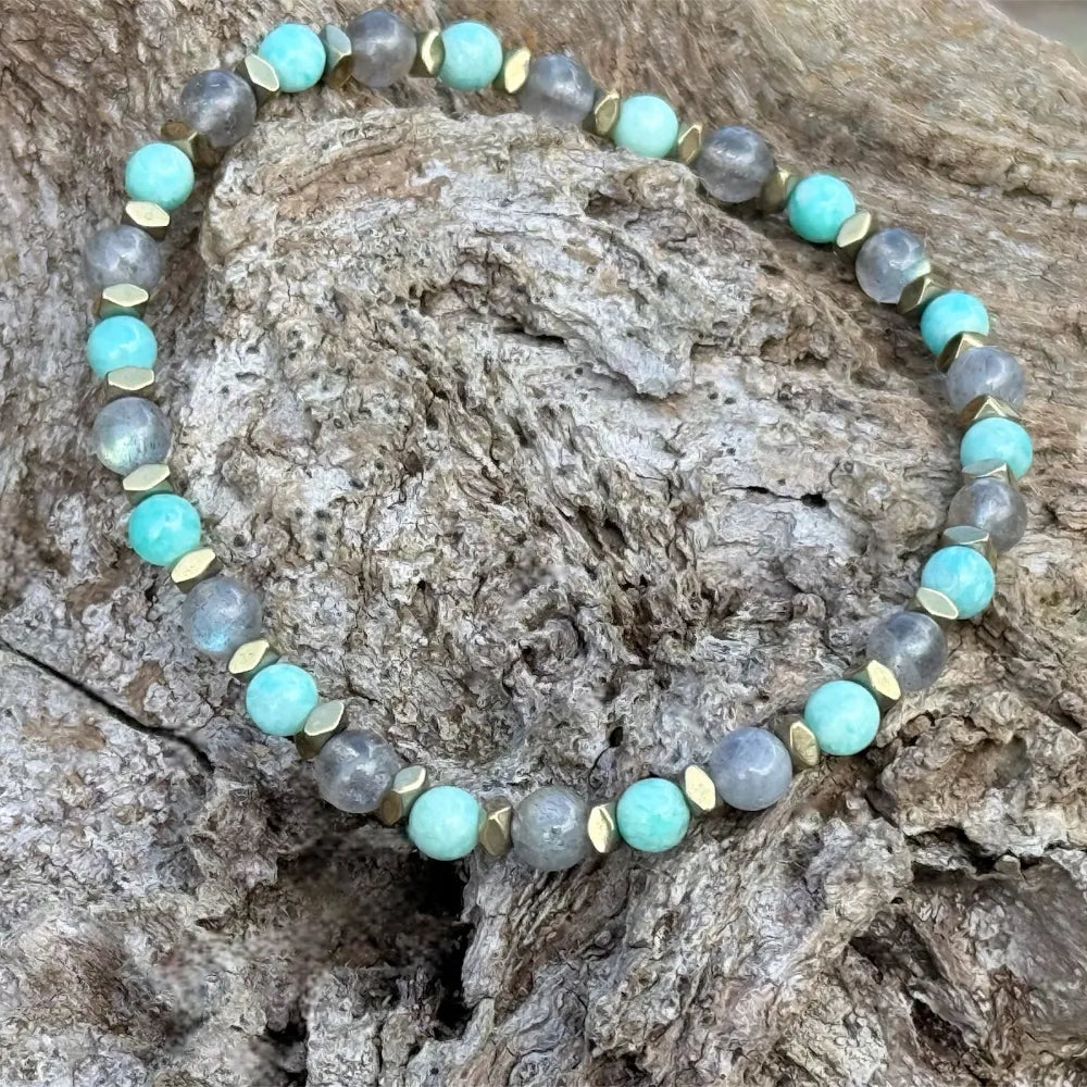 PAOLINE Bracelet Femme - Détail labradorite amazonite hématite 4mm
