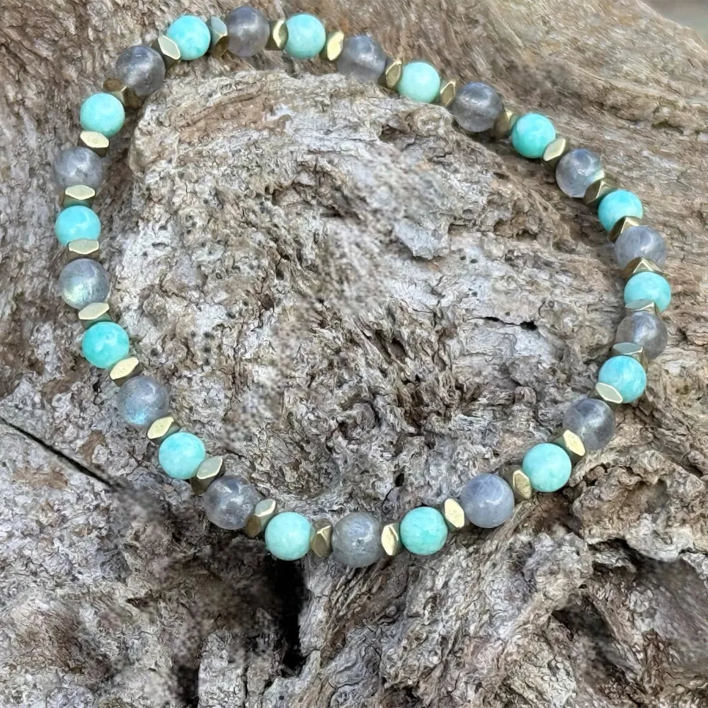 AOLINE Bracelet Femme Labradorite Amazonite Hématite - Vue complète
