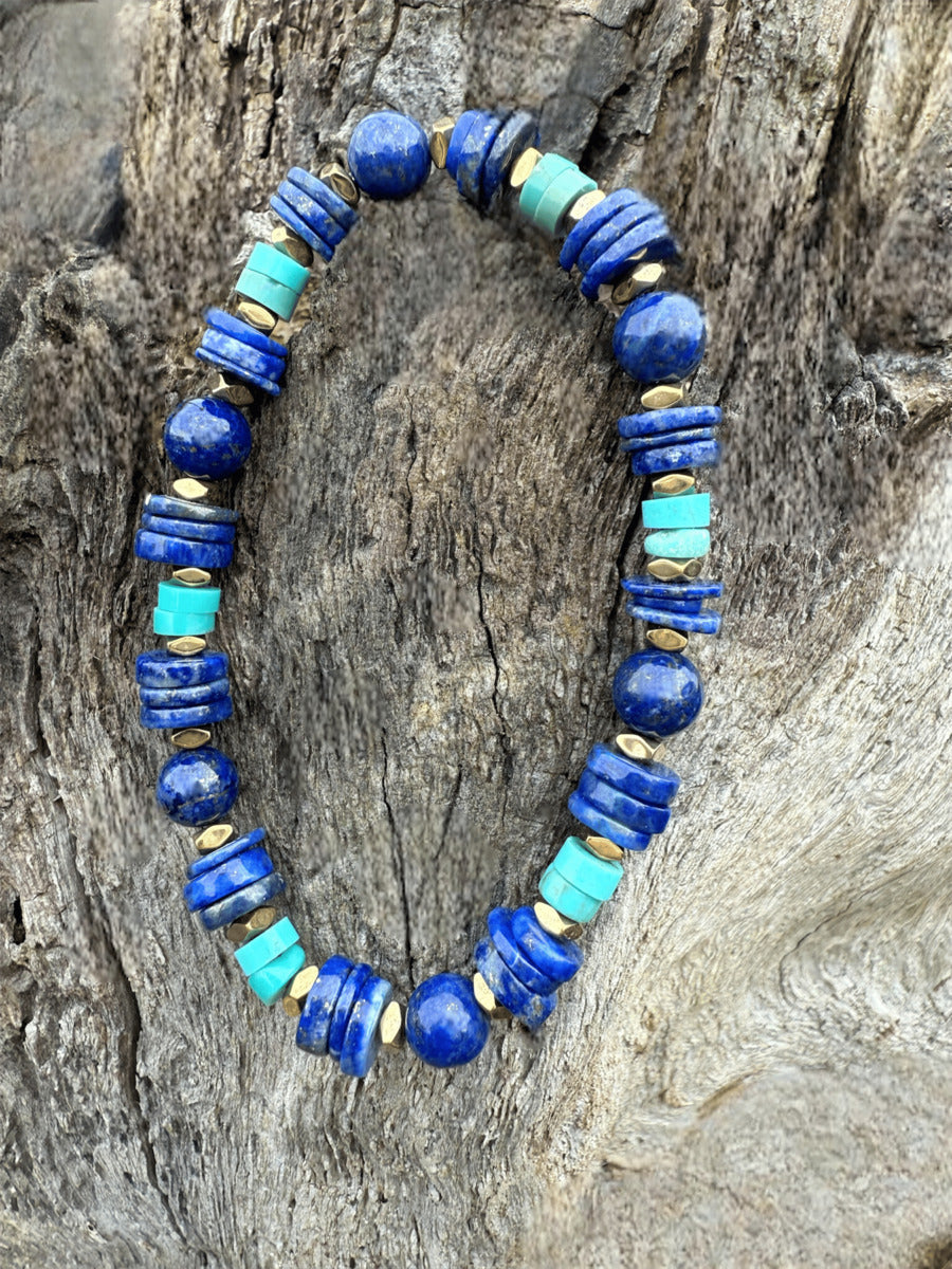 MARY Bracelet Femme - Vue profil lapis-lazuli turquoise hématite lithothérapie artisanal français
