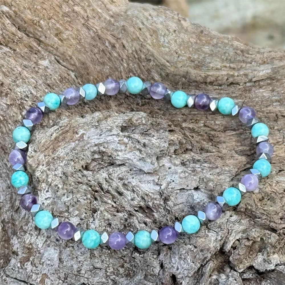 LISA Bracelet Femme Améthyste Amazonite Hématite - Vue complète
